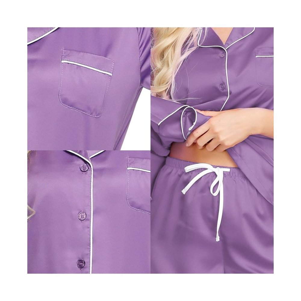 INK+IVY 100% Polyester Short Sleeve & Shorts Pajama Set Med Purple - Picture 3 of 6